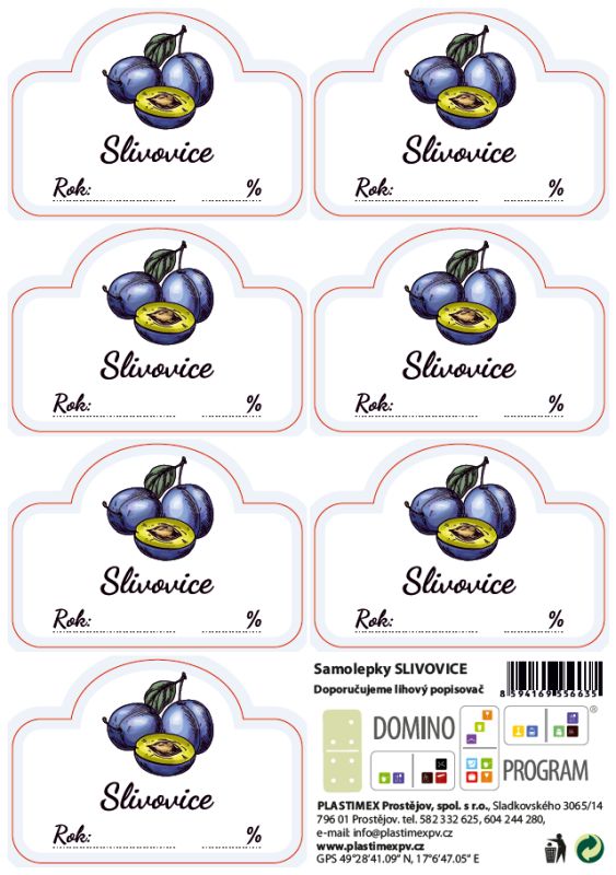 etikety SLIVOVICE 7ks, samolepky