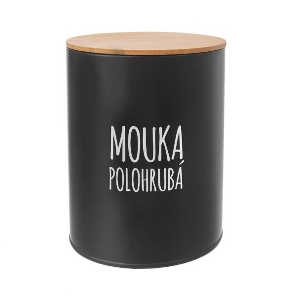 dóza plech. d13x17,5cm, MOUKA POLOHR., BLACK, plech/bambus