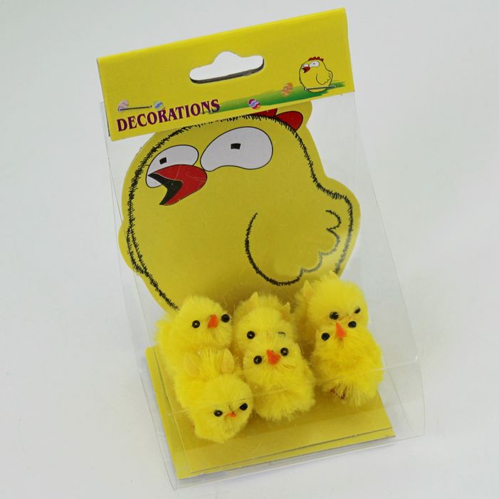 dekorace Kuřátka 6ks/box žlutá, textil
