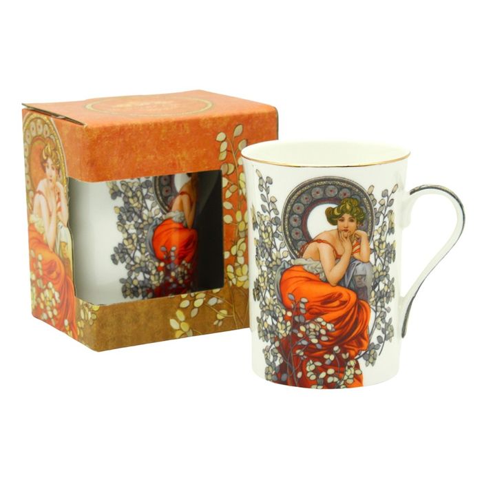 hrnek 300ml, A.MUCHA, d7,5x10cm, světlý, DB,porcelán