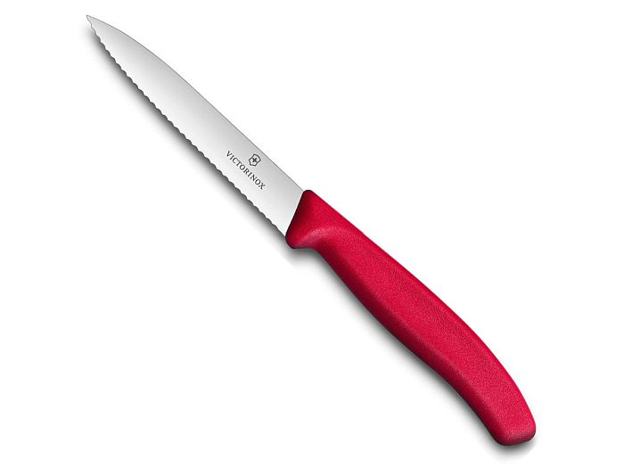 nůž 10cm kuch., vlnk.čepel, špička, ČERVENÝ VICTORINOX