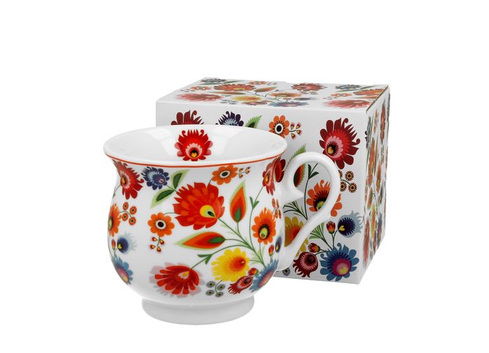 hrnek 500ml baňatý RETRO, KVĚTY, porcelán, DB