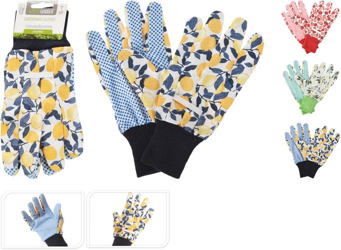 rukavice 1 pár, BAVLNA, tečky PVC, 3dekory, zahradní