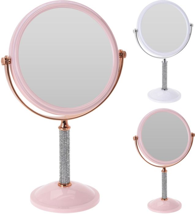 zrcátko 33cm, d17,3cm, na noze, oboustranné, 2druhy, plast