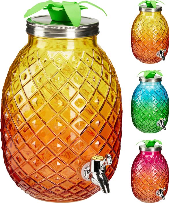 láhev 4,5l, sklo s kohoutem, ANANAS-3barvy