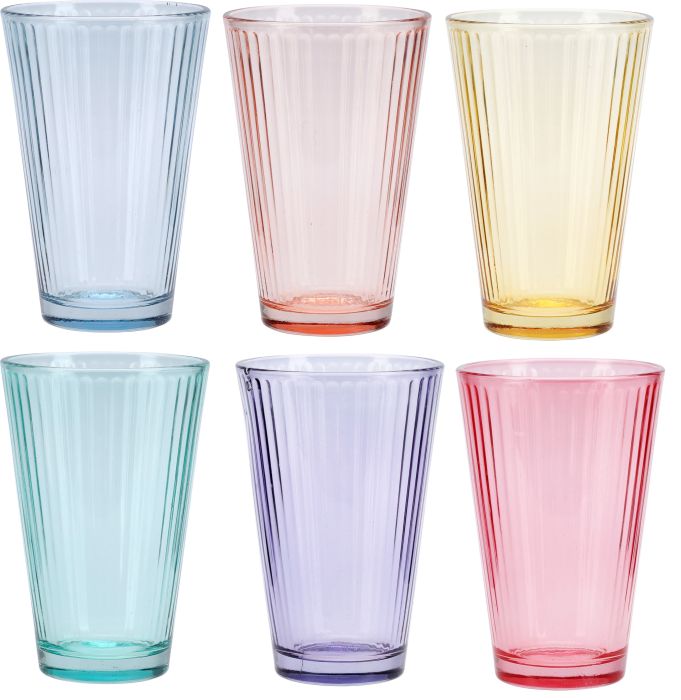 sklen. 300ml, 6BAREV, na vodu, sklo