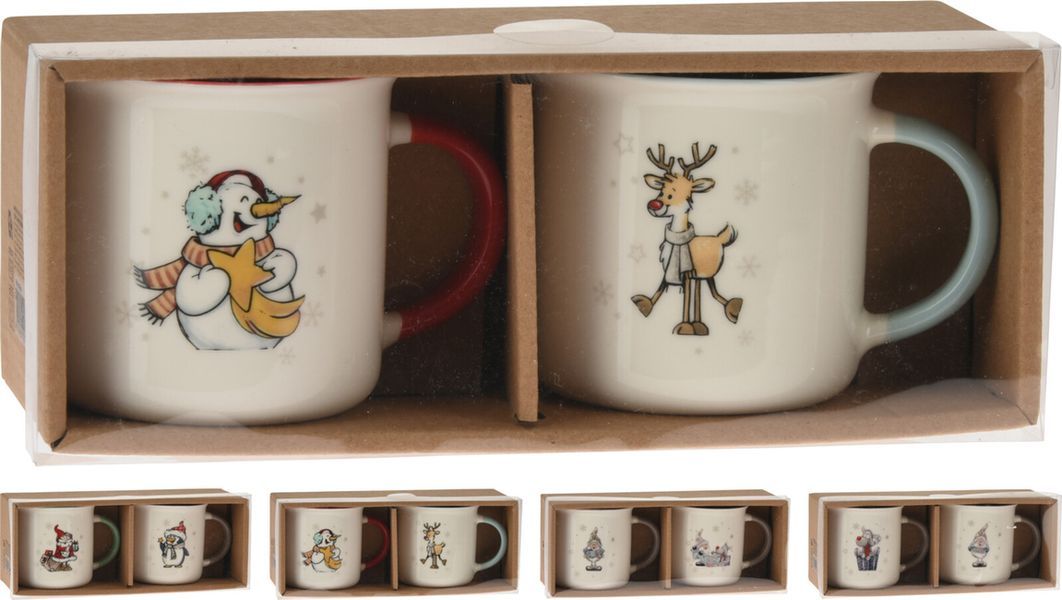 hrnek 320ml 2kusy, VÁNOČNÍ MOTIV, 4dekory, porcelán